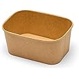 London Coffee Cups 50pcs X 1000ml Rectangular Kraft Paper Bowls with PP Lids - Takeaway Bowls for Hot/Cold Food - Leakproof Food Containers - Brown Cardboard Packaging (1000ml, Case of 50)