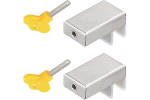 MINJUNA 2 Sets Sliding Window Security Locks, Stainless Steel Door Window Lock Stopper, Window Safety Lock with Key, Adjustable Door Frame Lock, Window Limit Stopper for Home School Office