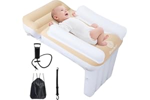 Blublu Park Airplane Bed for Toddlers, Toddler Travel Bed for Kids, Airplane Seat Extender with High Sides, Portable Inflatable Beds Fits Seat of Flight, Car, Train (Cream)