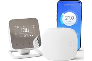 Vaconoff Thermostat Connecté sans Fil avec Un Récepteur, pour Chaudières à Gaz et Chauffage au Sol à l'eau, WiFi Intelligent, 3XAAA Batterie Ou USB Alimenté,Compatible avec Alexa Et Google Assistant