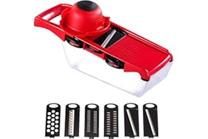 JINGLING Szatkownica mandolinowa – tarka do warzyw z 6 ostrzami | ochrona dłoni, tarka do ziemniaków z pojemnikiem do przechowywania, ręczna krajalnica uniwersalna