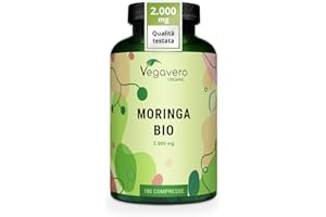 VEGAVERO Moringa Oleifera Biologica | 1.000 mg per compressa | con 2% di Glucosinolati | Superfood fonte di Proteine Vegane | Certificata in Laboratorio e Senza Additivi Artificiali | 180 compresse | Vegan