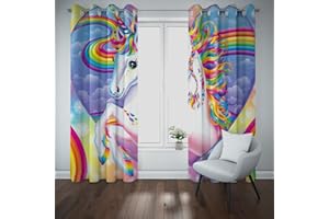 MUZHILI Rainbow Unicorn Blackout Curtains for Girls Bedroom Colorful Sky Fantasy 3D Cute Printed Pattern Thermal Insulated Room Darkening Window Drapes, Set of 2 Panels (W75cm (29.5") x D166cm (65"))
