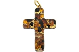 GlassOfVenice Ciondolo a croce in vetro di Murano con riflessi veneziani - Topazio Oro, Vetro, cristallo