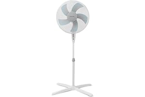Grunkel Ventilador de Pie FAN-165 de 50W- 16" 40cm de diametro con 3 Velocidades y 5 aspas, Altura Regulable hasta 118cm. Cabezal inclinable, oscilación automatica 90° y cable de 1,4m - 50W (Blanco)