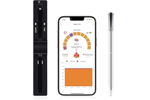 UNIKUCHE Smart Wireless Grillthermometer Meat Thermometer: Bluetooth Fleischthermometer Kabellos für Grill Backofen BBQ Backen Rotisserie mit iOS und Android App 50 Stunden Betriebszeit
