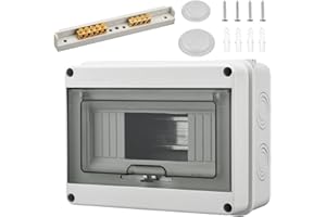 OUTINHAO Sicherungskasten Aufputz, Verteilerkasten Aufputz IP65, mit Messingklemmen, Unterverteilung Aufputz 1 Reihig für 8 Modules, für Garten oder Außenbereichen, Villen, Ladesäulen