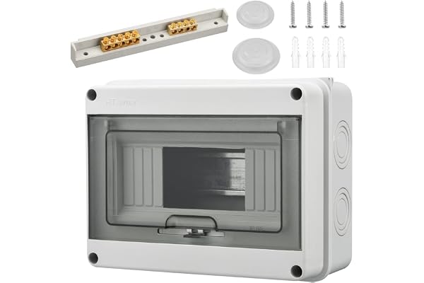 Coffret Electrique Etanche Exterieur IP65, 8 Modules avec Terminaux et Rails Intégrés Boîte à Fusibles Distributeur en Saillie, Abs de Surface en Plastique avec Porte Transparente