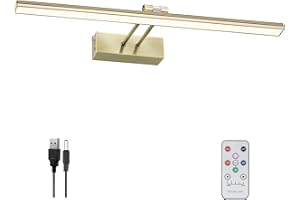 FUNCHDAY Picture Light,5000mAh Battery Operated Picture Light for Wall,Wireless Remote Painting Light with Timer and Dimmable,16”Metal Art Light for Display,Artwork,Portrait,Gallery-Antique Brass
