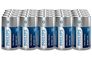 Philips Piles Alcalines D Ultra, LR20 – Haute Capacité pour Lampes de Poche et Gros Appareils, Lot de 20