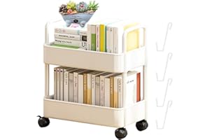 APUJENT Carrito De Almacenaje Libros | Librería con Ruedas 2 Niveles | Carrito De Almacenaje con Ruedas, Carro utilitario con Carrito de Almacenamiento, Carrito de Almacenamiento para refrigerios para Cocina