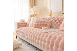‎TOPCHANCES Weiche dicke Plüschsofa Kissenbezüge - Neue rutschfeste Sofaabdeckungen 1 2 3 Sitzer Couchabdeckungen, flauschige Kunstpelz-Ecke Sofa-Kissenabdeckung L Form Möbelschutz für Wohnzimmer (Rosa)