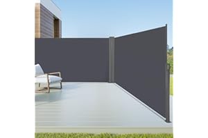 arvioo Seitenmarkise Ausziehbar Doppelseitenmarkise, Schaffe Privatsphäre im Außenbereich, bis auf 6 m, Automatische Aufrollfunktion, Sonnen- & Windschutz, Seitenrollo als Sichtschutz (Anthrazit, 1.6m
