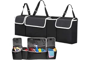 BCENG Kofferraum Organizer Auto Rücksitz Kofferraumtasche Aufbewahrungsbox Kofferraum Organizer 4 Taschen Verstellgurten Kofferraumtasche Auto Auto Kofferraum Faltbar Wasserdicht für SUV MPV usw