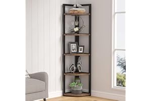 Tribesigns 5 Tier Corner Shelf, Rustic Corner Bookshelf Small Bookcase Storage Rack Plant Stand for Living Room, Home Office, Kitchen, Small Space (Brown)
