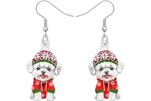 RAIDIN Acrylic Cute Christmas Dog Pets Dangle Hook Earrings for Women Girls Kids Holiday Party Decorations Anime Puppy Jewelry Gifts for Dog Lovers