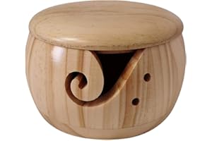 QOTSTEOS - Ciotola per filati con coperchio rimovibile, organizer per maglieria all'uncinetto, ciotola per filati fatti a mano, ciotola per filati, forma rotonda (dimensioni: pino)