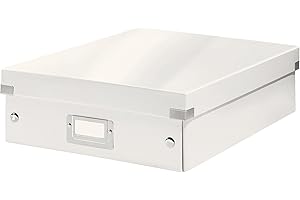 Leitz 60580001 - Caja Organizadora Mediana Click & Store WOW con Compartimentos Ajustables, Portaetiquetas Metálico y Cartón Reciclado 85%, Plegable, Resistente y Laminada, Color Blanco