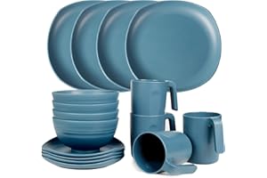 Greentainer Geschirrset aus PP | Leichtes & Unzerbrechliches 16 pcs Geschirrservice für Kinder & Erwachsene,Tafel-Kombiservice mit 4 Speiseteller, 4 Dessertteller, 4 Schüsseln,4 Tasse für 4 Personen