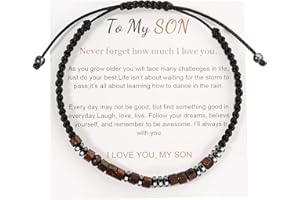 HAYOUWAY Mens Bracelet Gifts Son Bracelet from Mum Dad, I Love You Morse Code Bracelet To My Son Bracelet for Men Boys Son Gift, Adjustable Personalized Magnetic Beaded Bracelet with Warm Message Card