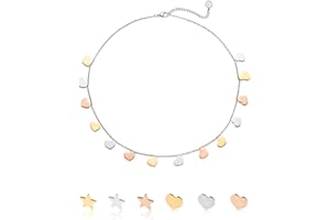 inSCINTILLE Collana con Stelle e Cuori Pendenti Donna in Acciaio Inossidabile con Chiusura Regolabile, Collana Stelline multifilo ad 1/2/3 Fili con Confezione Regalo