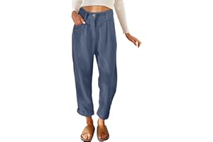 EUHOM Cordhose Damen High Waist Gerades Bein Hosen Freizeithose Lang Locker Bequeme Hose mit Taschen