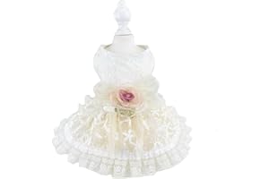 FLAdorepet Luxuriöses Hundekleid mit Rosen-Spitze und Leinen-Ring, Haustier-Braut-Kostüm, Kleidung für kleine Hunde und Mädchen, formelle Hunde-Hochzeitsparty-Kleider (Weiß, Größe XL (Brustumfang 51,8