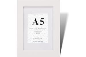 Fabian Clarke London® A5 Modern White Wooden Picture Photo Frame with White A6 Mount Includes Glass Front Hang Portrait or Landscape