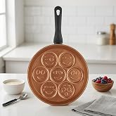 Papilla Redio Emoji Pankek ve Yumurta Tavası - 7 B&ouml;lmeli G&uuml;len Y&uuml;z Tasarımlı, Yanmaz Yapışmaz Krep Tavası (28 cm) (BRONZ)