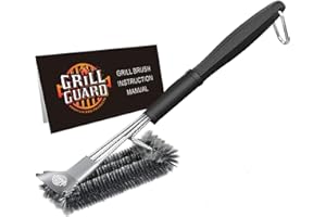 GRILL GUARD Cepillo de limpieza y rascador para barbacoa – Cepillo de alambre para barbacoa – 35 cm de acero inoxidable limpiador de parrilla – Accesorios para barbacoa y herramientas para Weber Gas/Carbón