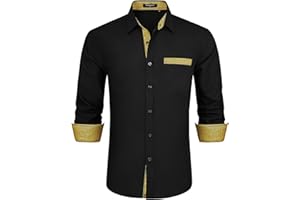 Enlision Chemise Homme Mariage Manches Longues Regular Fit Chemises Casual Business Formelle Chemise Contrastée avec Poche