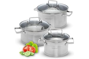 classbach® C-KTS 4015 Lot de 6 casseroles en acier inoxydable pour tous feux (induction, gaz, plaque vitrocéramique, cuisinière électrique) Passe au lave-vaissell