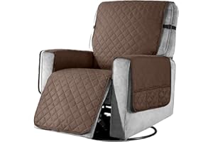 YANCLIFE Recliner Chair Cover Pad with 6 Side Pockets, Reclining Chair Adjustable Soft Non-slip Buckles Protective Armchair Sofa Cushion Protector for Home with Children and Pets Dog (Small, Dark Brown）