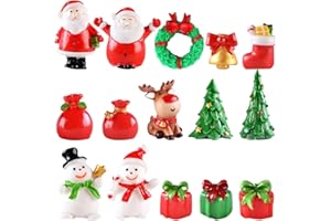 IFHDO Mini Adornos de Navidad, 15 Piezas Mini Figuras Adornos en Miniatura de Navidad Mini Adornos de Resina para Micro Paisajes para Decoraciones de Fiesta de Navidad