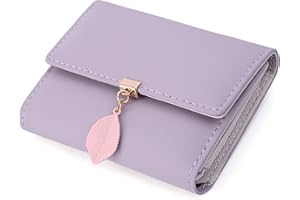UTO Purses for Women Mother Mum RFID Blocking Ladies Wallets Card Cases Money Organisers Zipper Coin Pocket 6 Slots Leaf Pendant Faux Leather Light Purple