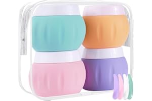 Honicemar 50 ml Contenitori da Viaggio in Silicone (4 Pezzi), con Spatole e Bustina Trasparente, Barattoli per Crema Piccoli Vasetti per Lozioni Creme Articoli da Toeletta Gioielli - Colori Vivaci