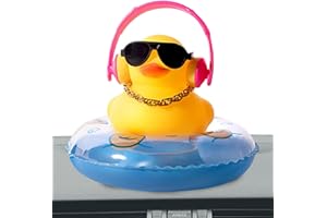 Rubber Duck Occhiali da sole | Rubber Duck Auto Ornamenti Carino Anatra Ornamenti con Cappello da sole, Occhiali da sole, Collana, Anello galleggiante Lingjiong