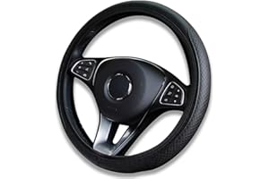 LAWALEISHE Black Premium PU Leather Steering Wheel Cover - 3D Embossed, Non-Slip & Breathable, Universal Fit for 15 inch/38cm Wheels, Soft Grip for All-Season Comfort