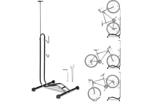 Joparri Soporte para bicicletas de suelo, soporte de bicicleta de altura ajustable, soporte para bicicletas de 20 a 29 pulgadas, para garaje y apartamento con protección de marco, 42,5 x 43,5 x 117