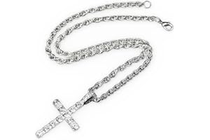 JEYORZY 1pcs Collana Uomo Donna, Crocifisso Collana, Croce Collane Girocollo Uomo Acciaio Inox con Zirconi, Pendente Croce Catenina Rapper, Retrò Catenella Ciondolo Pendaglio Regalo di Pasqua, argento