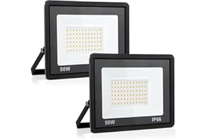 PSATFITO G Faretto LED da Esterno da 50w, LED da Cantiere Super Luminose da 5400 Lm, Ip66 Impermeabile, Proiettore per Esterni da 3000K per Magazzino, Garage, Cortile, Confezione da 2