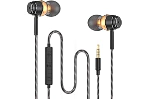 HOISTAC Auriculares con Micrófono, Sistema de Cancelación de Ruido y Sonido Envolvente, Auriculares in-Ear Compatible con Huawei, MP3, iOS, Android, PC y Otros (Negro y Oro).