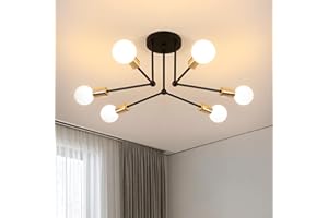 Goeco Lámpara de Techo Industrial, 6 Luces Portalámparas E27 Lámparas Colgantes, Plafon Techo Industrial de Metal Negro para Salón Dormitorio, 60CM Max.60W(No Incluidas Bombillas)