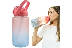 MOMO WAY Butelka Do Picia Bidon Na Wodę Ze Słomką i Uchwytem Szczelna Butelka z Podziałką Nie Zawiera BPA Na Fitness 1500ml Do Szkoły W Podróży 1,5 l Różowo-Niebieska