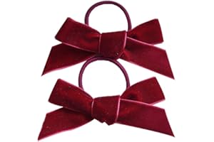 PrettyBoutique Pair of 3 Inches Velvet Ribbon Pigtails Hair Ties Bobbles Elastics (Wine)