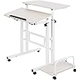 Livzing Height Adjustable Computer Table with Locking Wheels-Wooden Multi-Purpose Laptop Table with Removable CPU Stand-Desktop Table for Office,Home with Angle Adjustable Keyboard Tray-White
