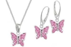 GOLDENE HUFEISEN GH * Kids Brisur papillon en cristal rose Boucles d'oreilles + pendentif + collier en argent 925 filles bébé Enfants Set