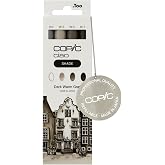 Copic Ciao Shade Set "Dark Warm Gray", 3 x Dual Marker Pens with Medium and Brush Tips, Including Multiliner Warm Grey 0.5 mm