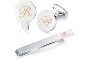 HONEY BEAR Gemelli & Fermacravatta Uomo con Iniziali Alfabeto Lettera per Camicia Matrimonio Commercio Regalo,Argent 5.4cm