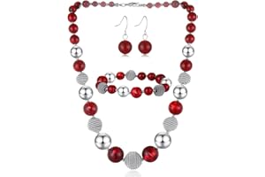 FULU AUTUMN Collana di Perline Grandi per Donna Set di Collana Bracciale e Orecchini con Perline Rotonde Set Gioielli Donna 3 Pcs Regalo Compleanno per Lei